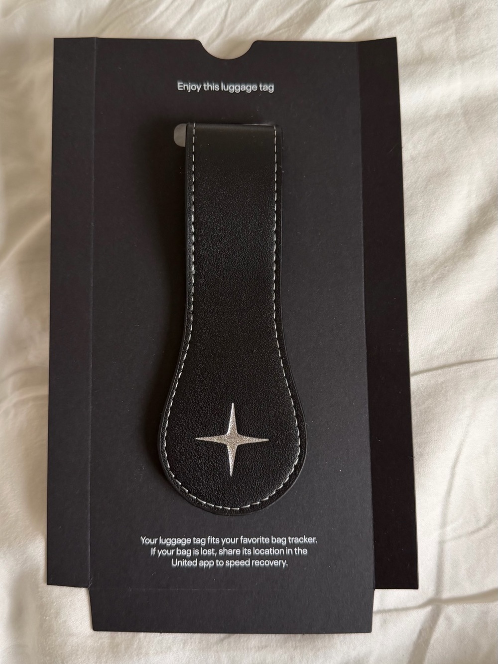 United Polaris Studio Leather Black Luggage Tag with Silver Star Accent